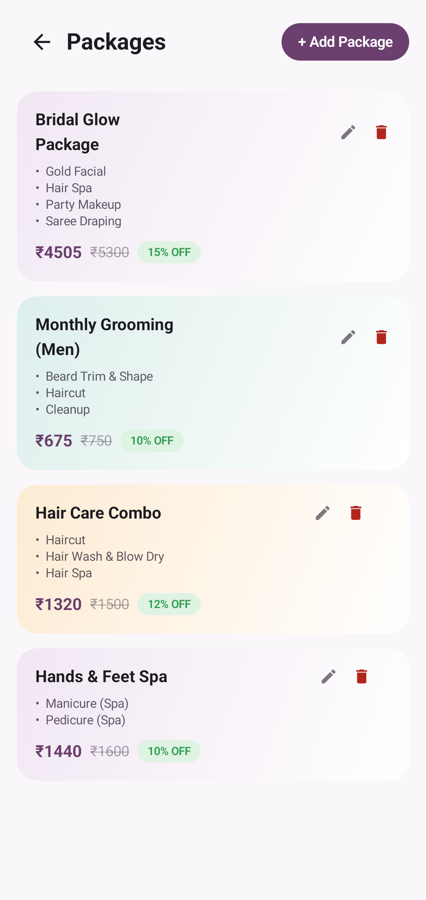 Packages combining several services with a discount and struck-through price